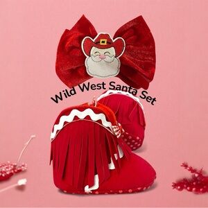 Wild West Red Fringe Baby Girl Boots & Cowboy Hat Santa Infant Girls Set Shoes +